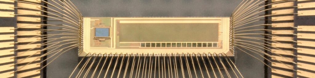 SPAD array chip showing a package-integrated Peltier cooler for active temperature control.
